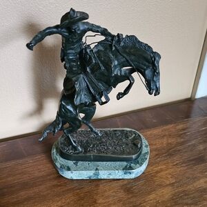 Vintage Bronze Bronco Buster Statue on Marble Base Frederic Remington